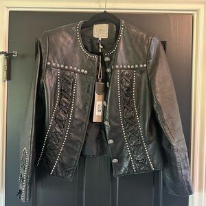 Double D Ranch Black Leather Jacket with Studs